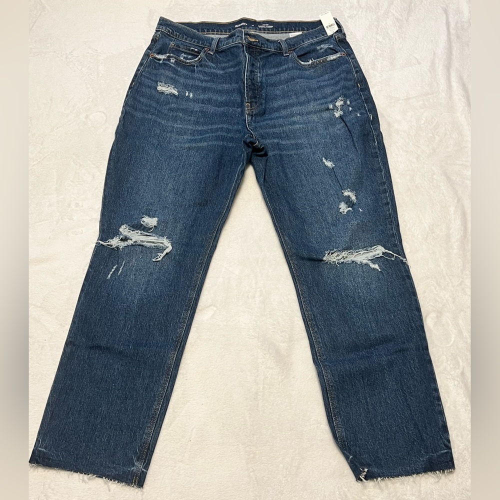NWT High Waist Straight Slouchy Distressed Jeans Old Navy Size 14